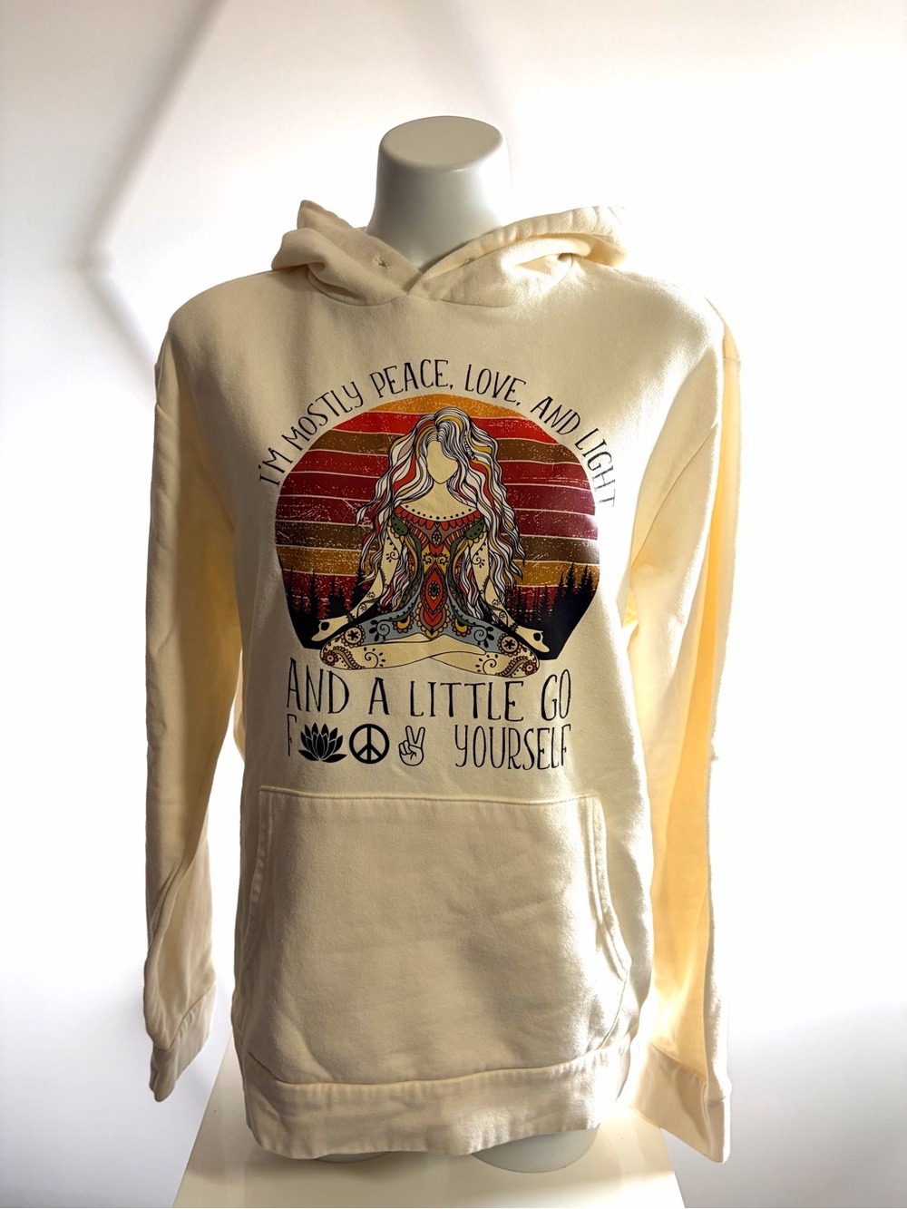 Cream Graphic Hoodie - Peace, Love, and Light